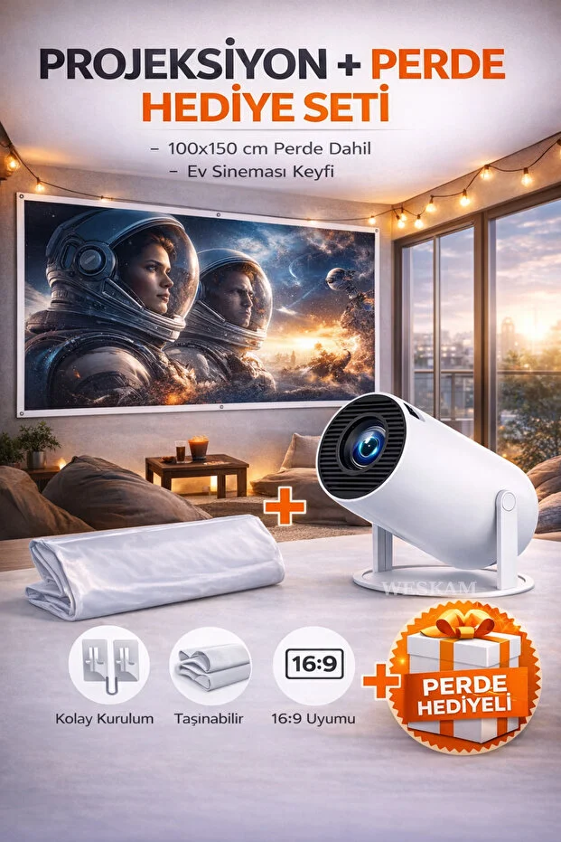 Android Projeksiyon Cihazı Perde Hediyeli